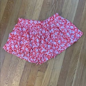 Red floral shorts